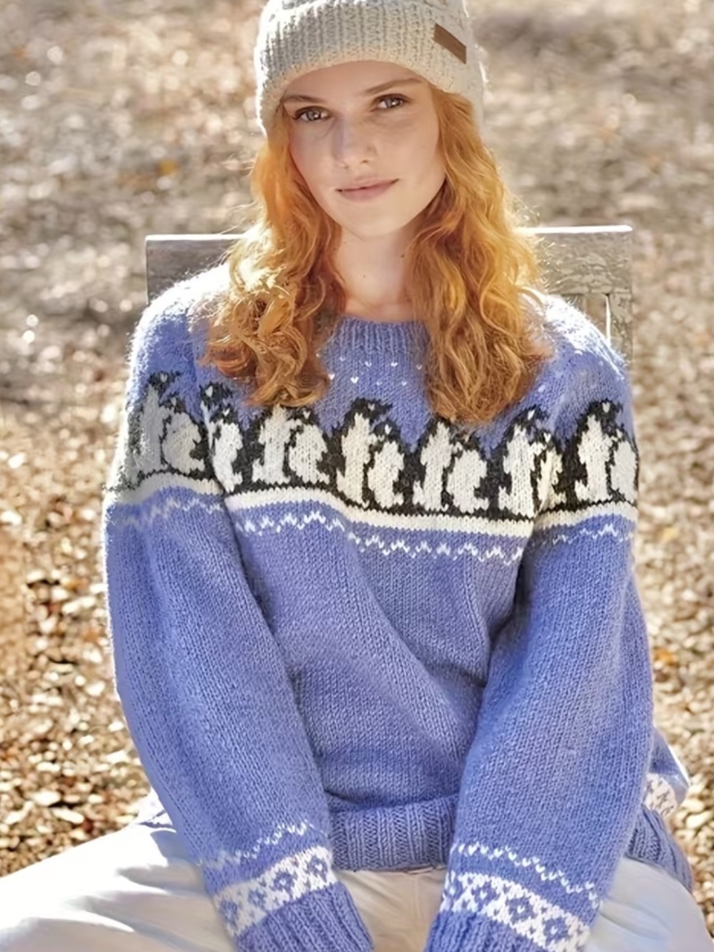 Penguin Fair Isle Nordic Winter Sweater Cozy Blue Holiday Knit